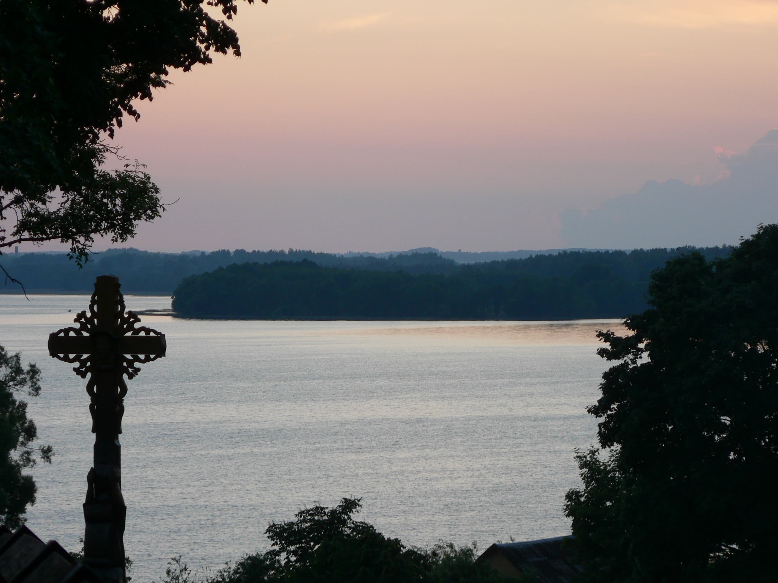 Panoramic view of six lakes surrounded by forest from Ladakalnis Hill